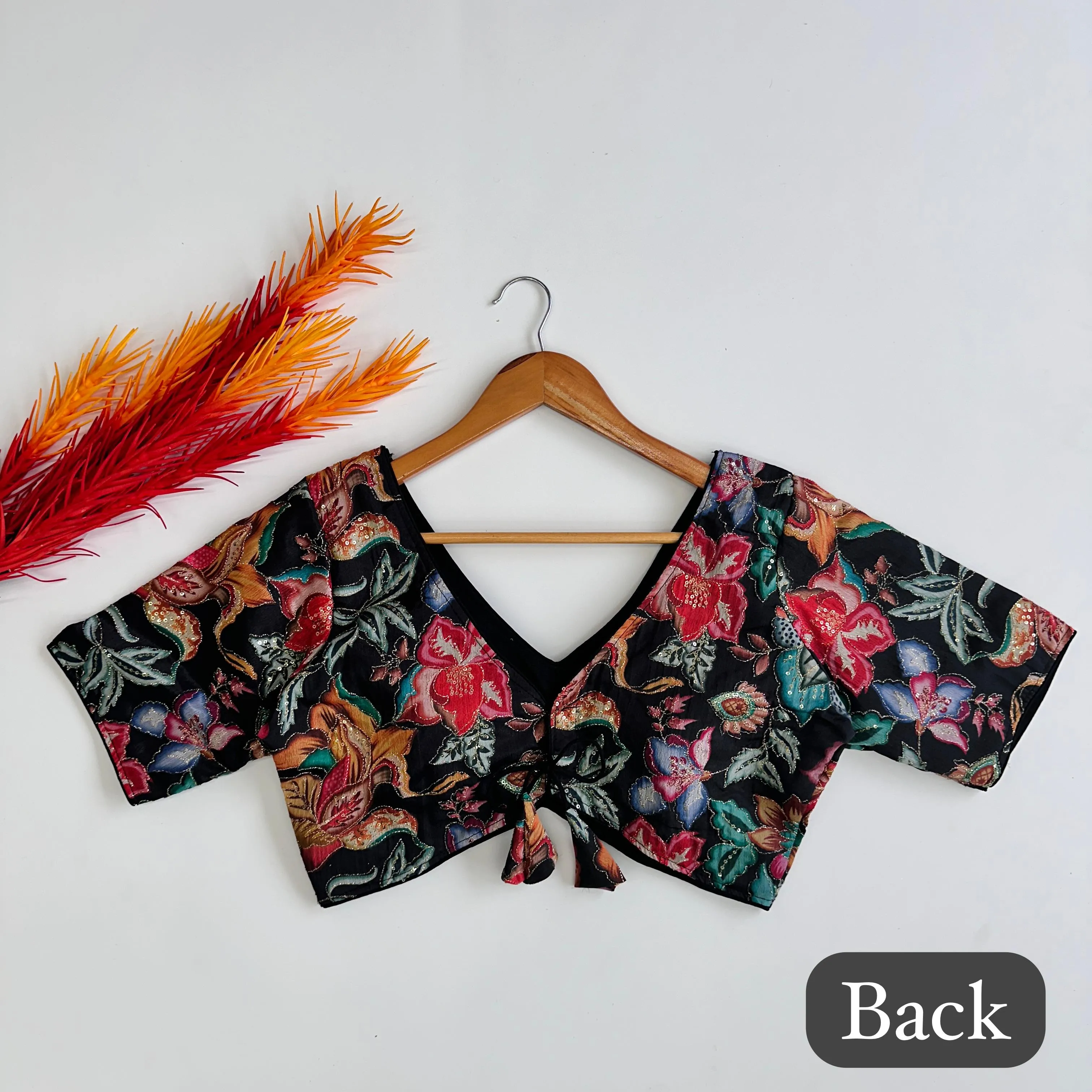 Black Elegant Hand-Embroidered Tofu Silk Blouse with Sequins