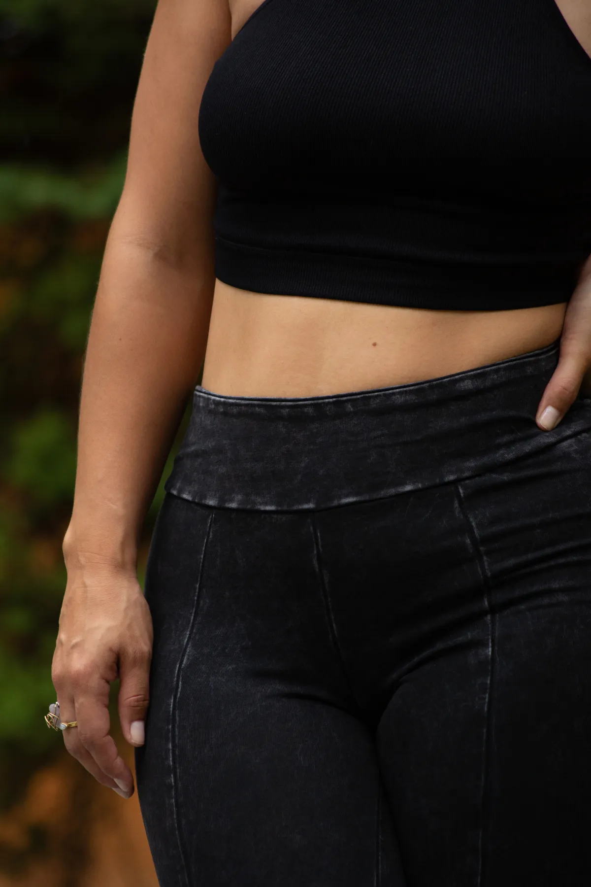Black Mineral Wash Front Slit Leggings