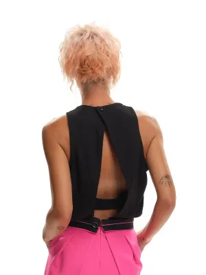 Black Sleeveless Open-Back Top