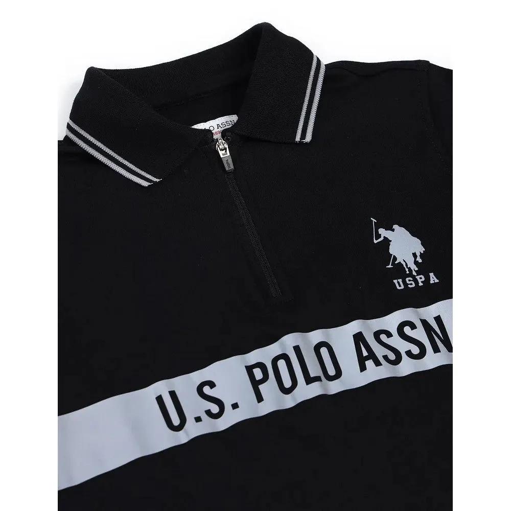 Black U.S.Polo Printed Cotton Polo T-Shirt
