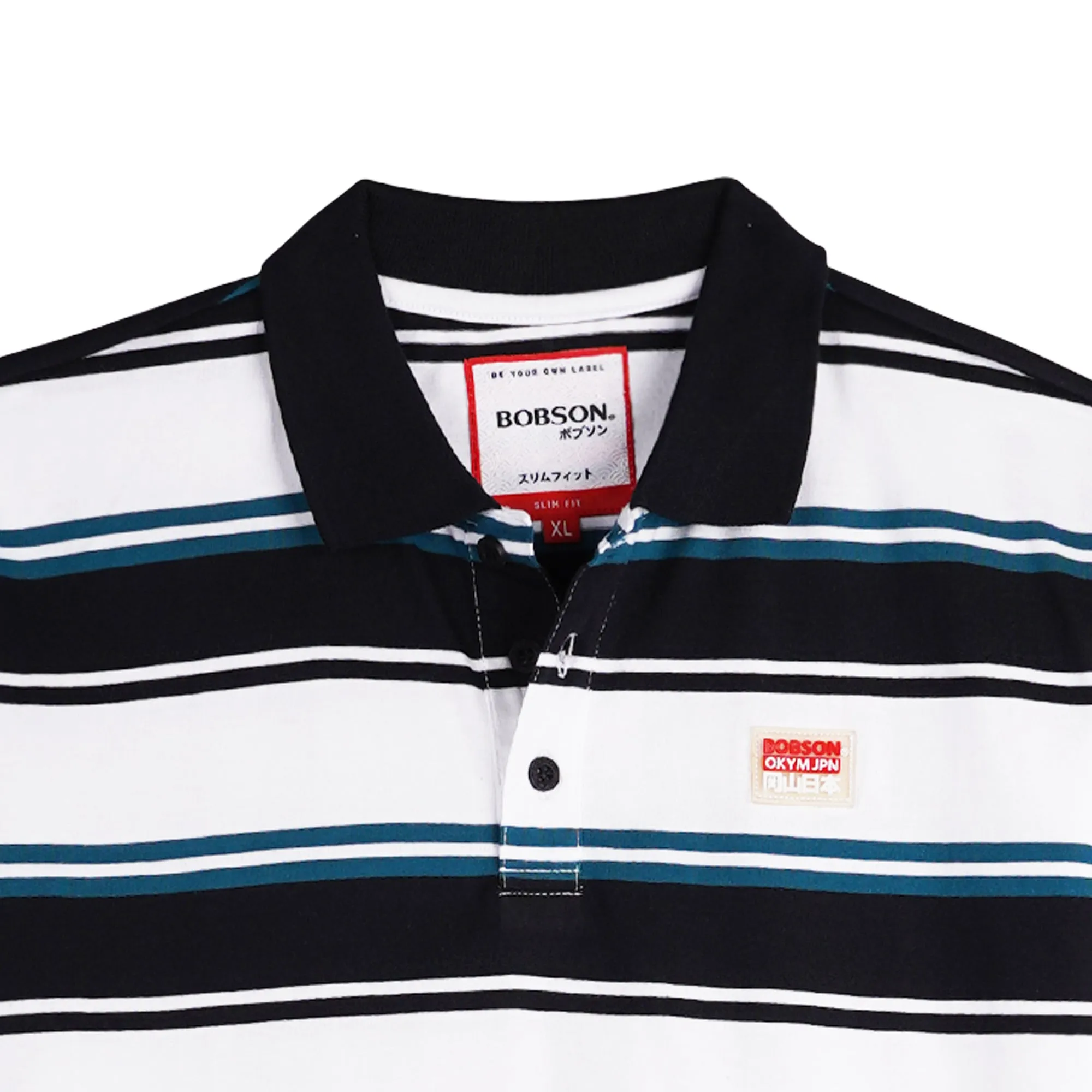 Bobson Japanese Men's Basic Striped Collared shirt for Men Trendy fashion High Quality Apparel Comfortable Casual Polo shirt for Men Slim Fit 126573 (Black)