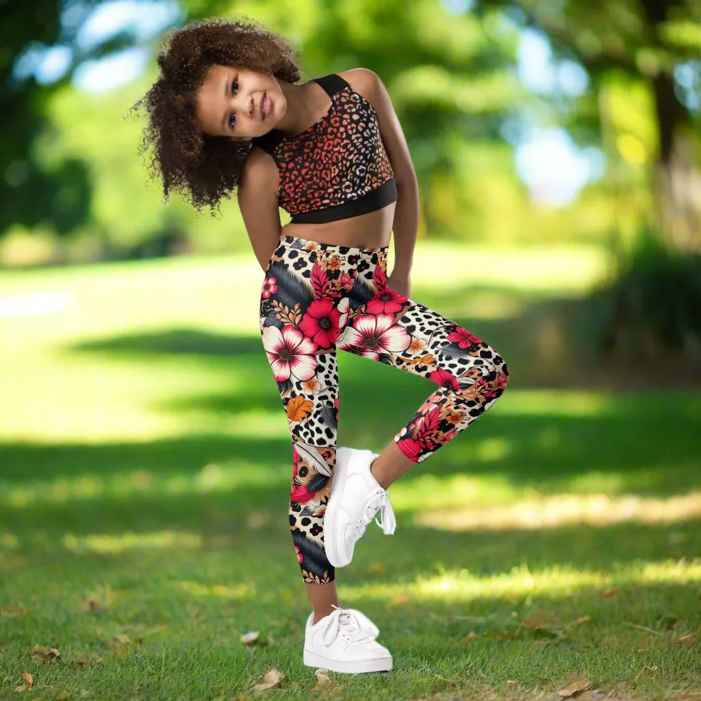 Bold Floral and Animal Print Kid's Leggings 2T-7 UV Protection with Four-way Stretch