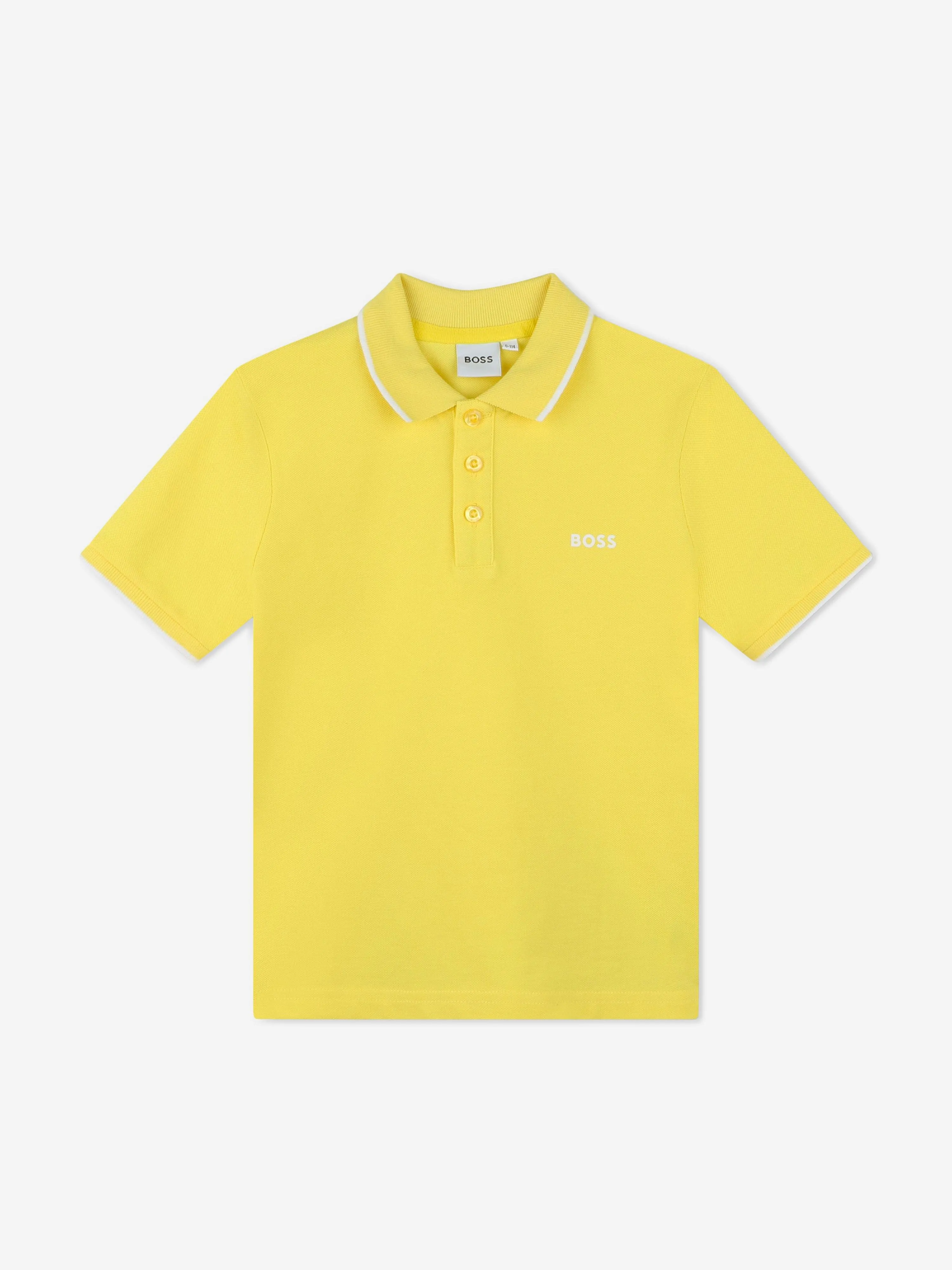 BOSS Boys Logo Print Polo Shirt in Yellow