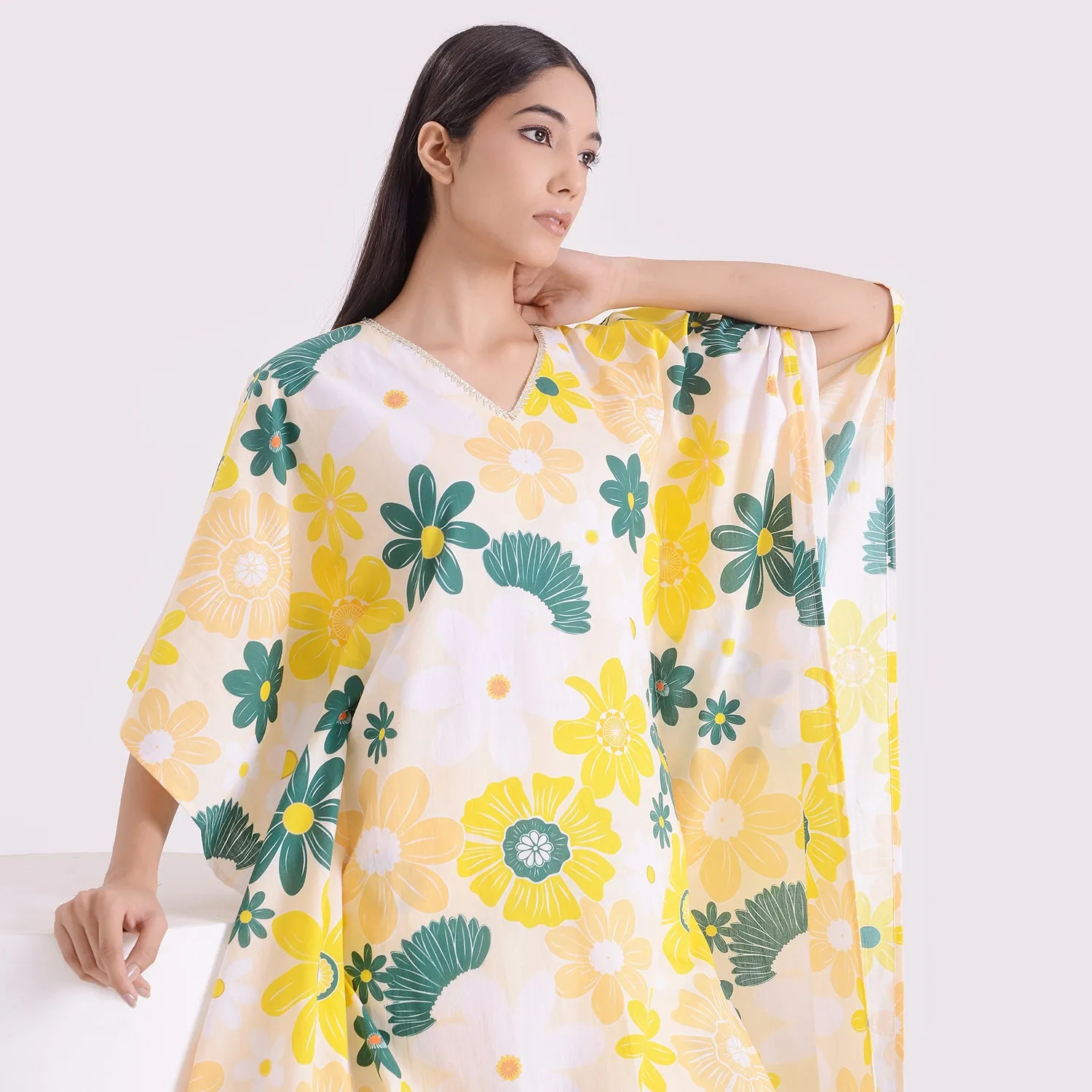 Breezy waves poplin pure kaftan style suit set of 2
