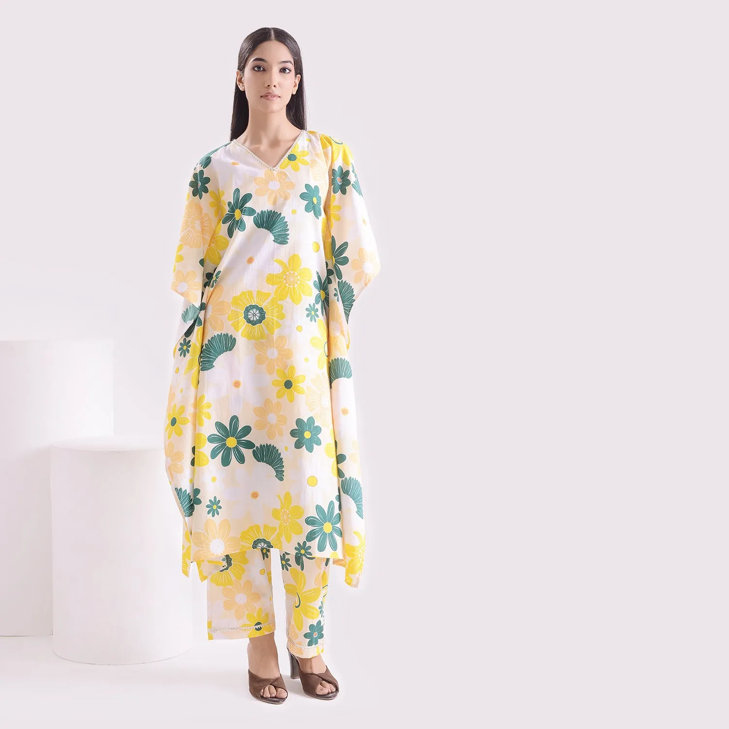 Breezy waves poplin pure kaftan style suit set of 2