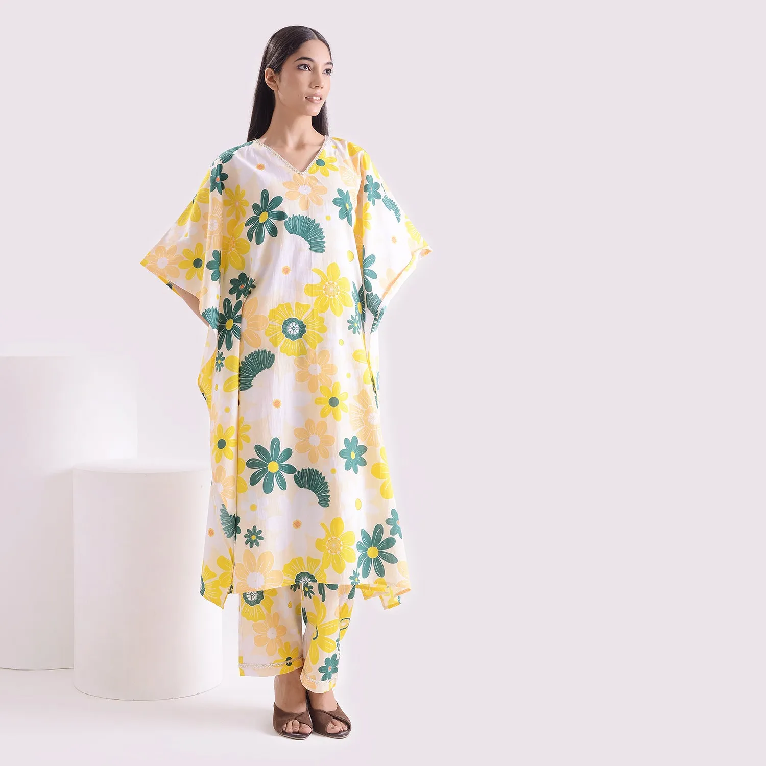 Breezy waves poplin pure kaftan style suit set of 2