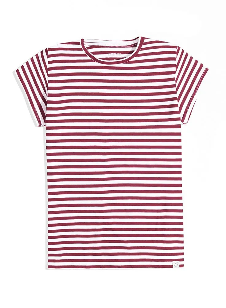 Brick Red Striped Short-Sleeve
