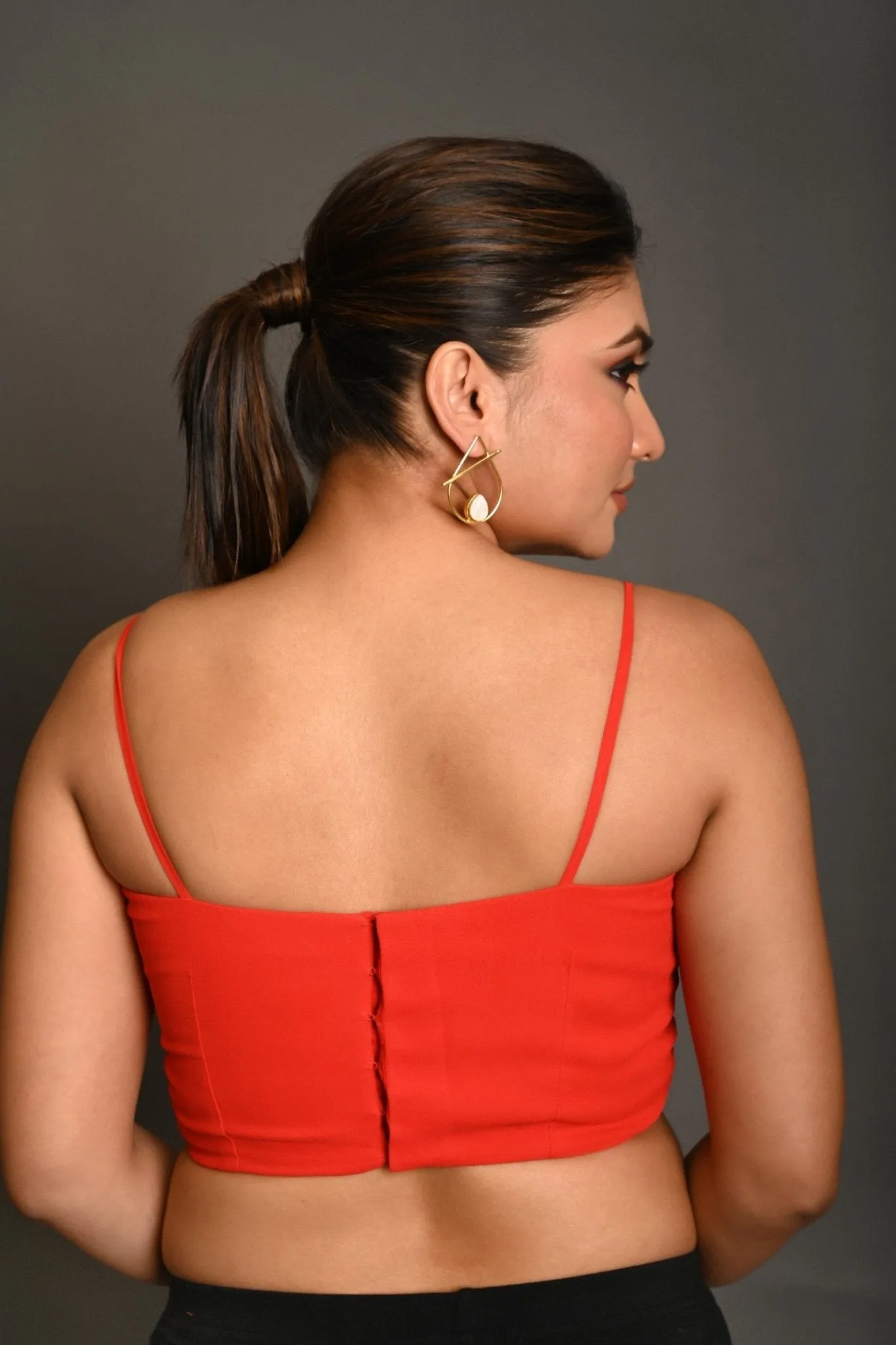 Bright Red Georgette Spaghetti Straps Blouse with Wide U-Neckline