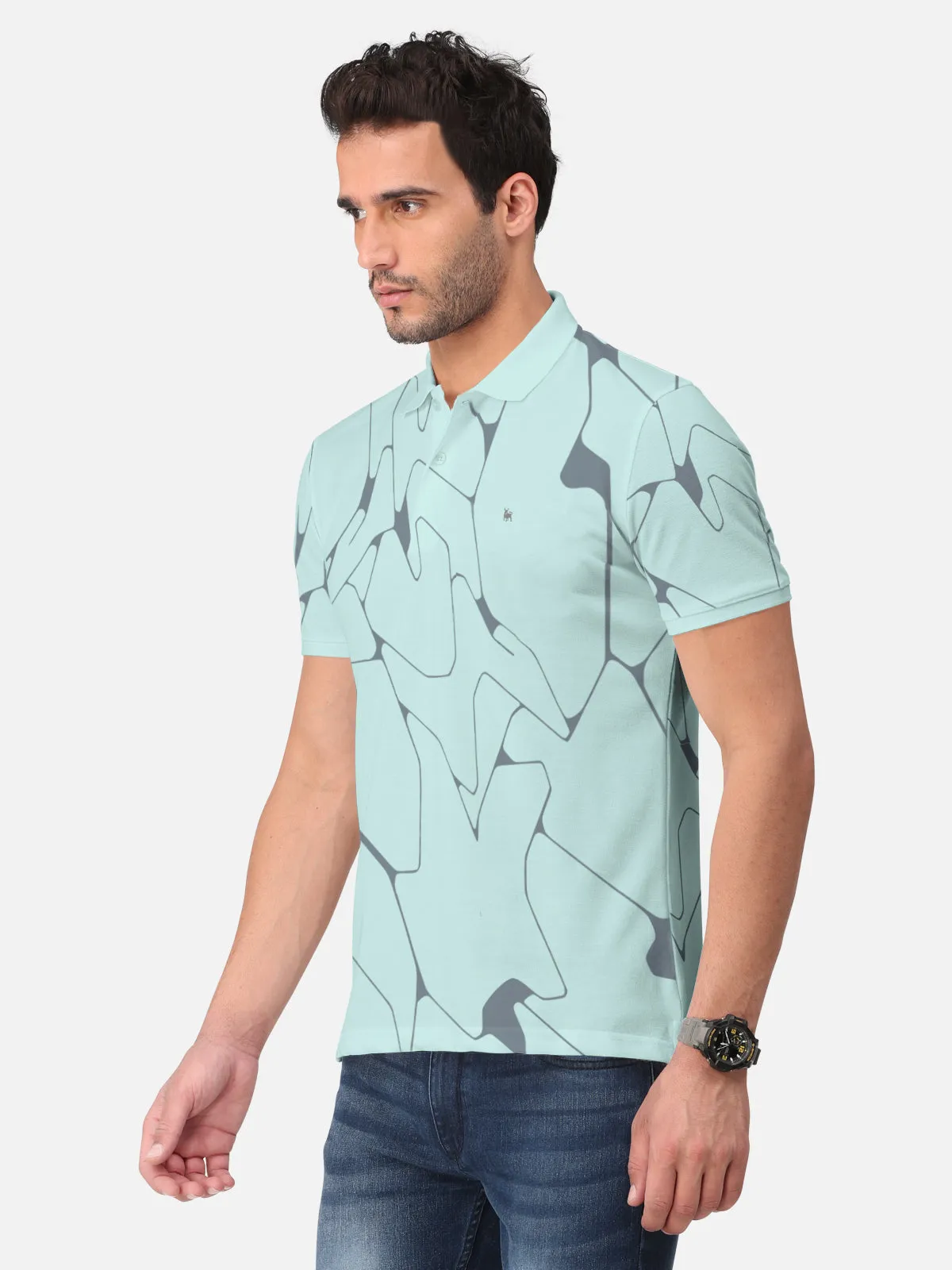 BULLMER Neo Mint Trendy Printed Half Sleeve Polo T-shirt for Mens