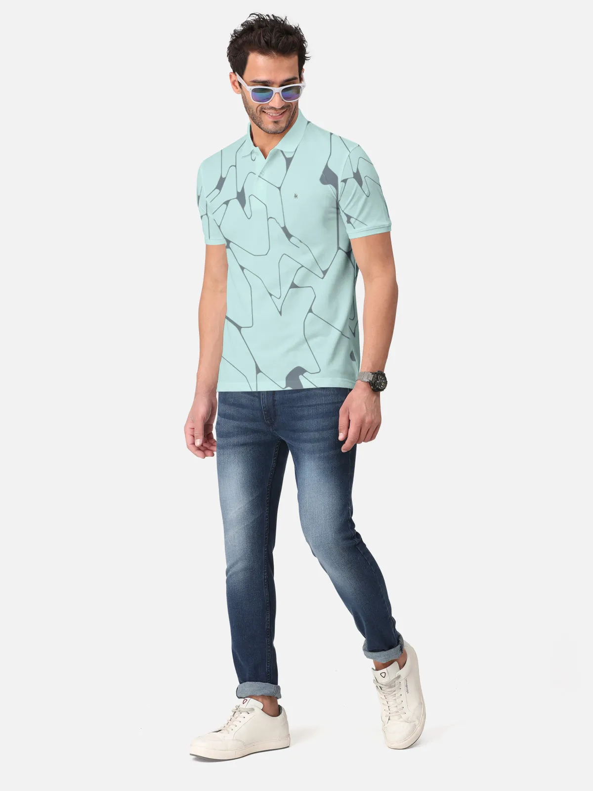 BULLMER Neo Mint Trendy Printed Half Sleeve Polo T-shirt for Mens