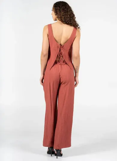 C'est Moi Women's Crinkle Wide Leg Pants - Terra Cotta