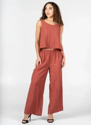 C'est Moi Women's Crinkle Wide Leg Pants - Terra Cotta