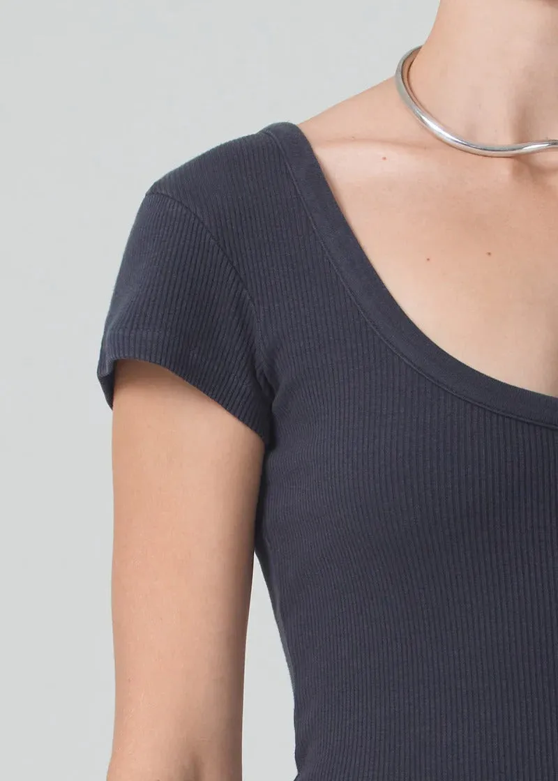 Charcoal Ribbed Scoop Neck Lima T-Shirt