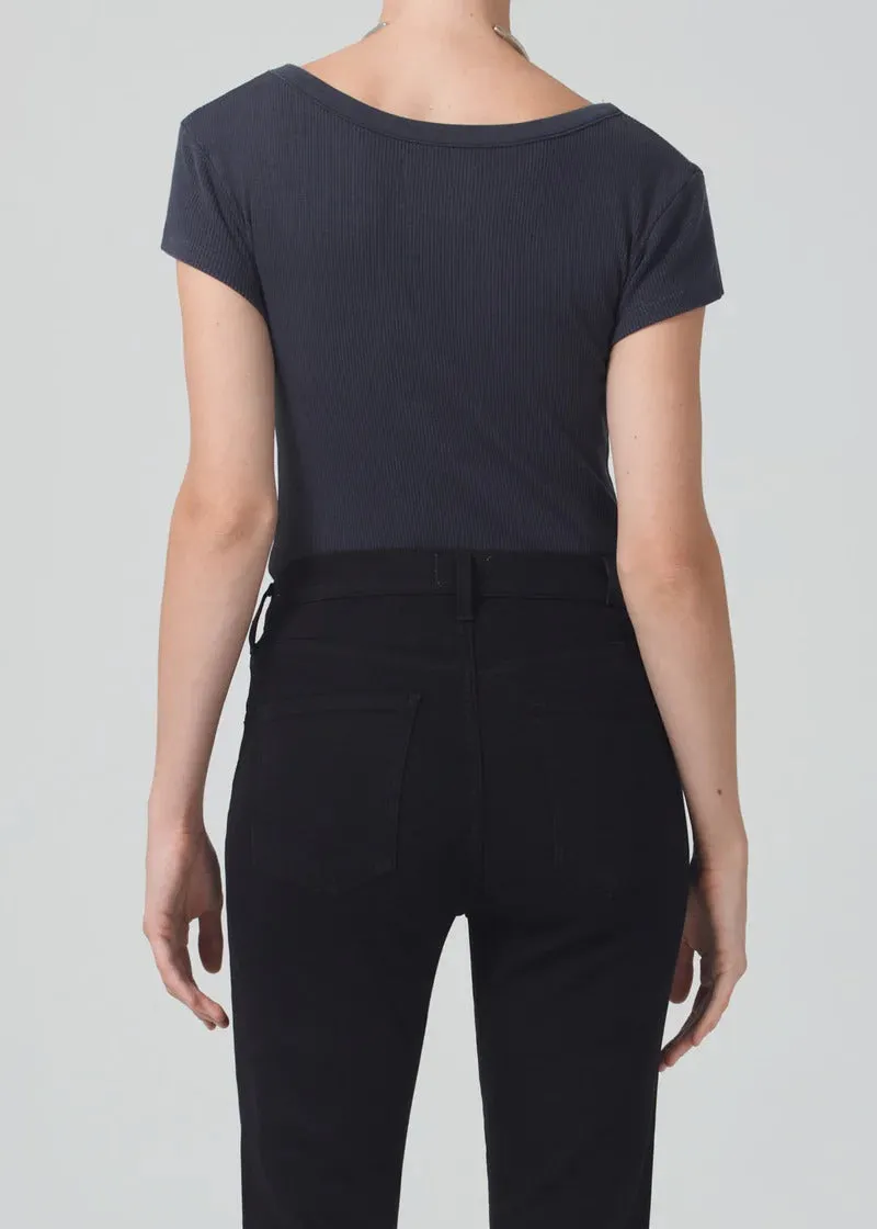 Charcoal Ribbed Scoop Neck Lima T-Shirt