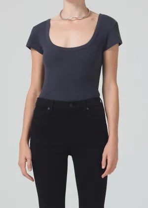 Charcoal Ribbed Scoop Neck Lima T-Shirt