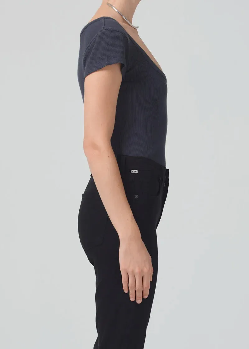 Charcoal Ribbed Scoop Neck Lima T-Shirt