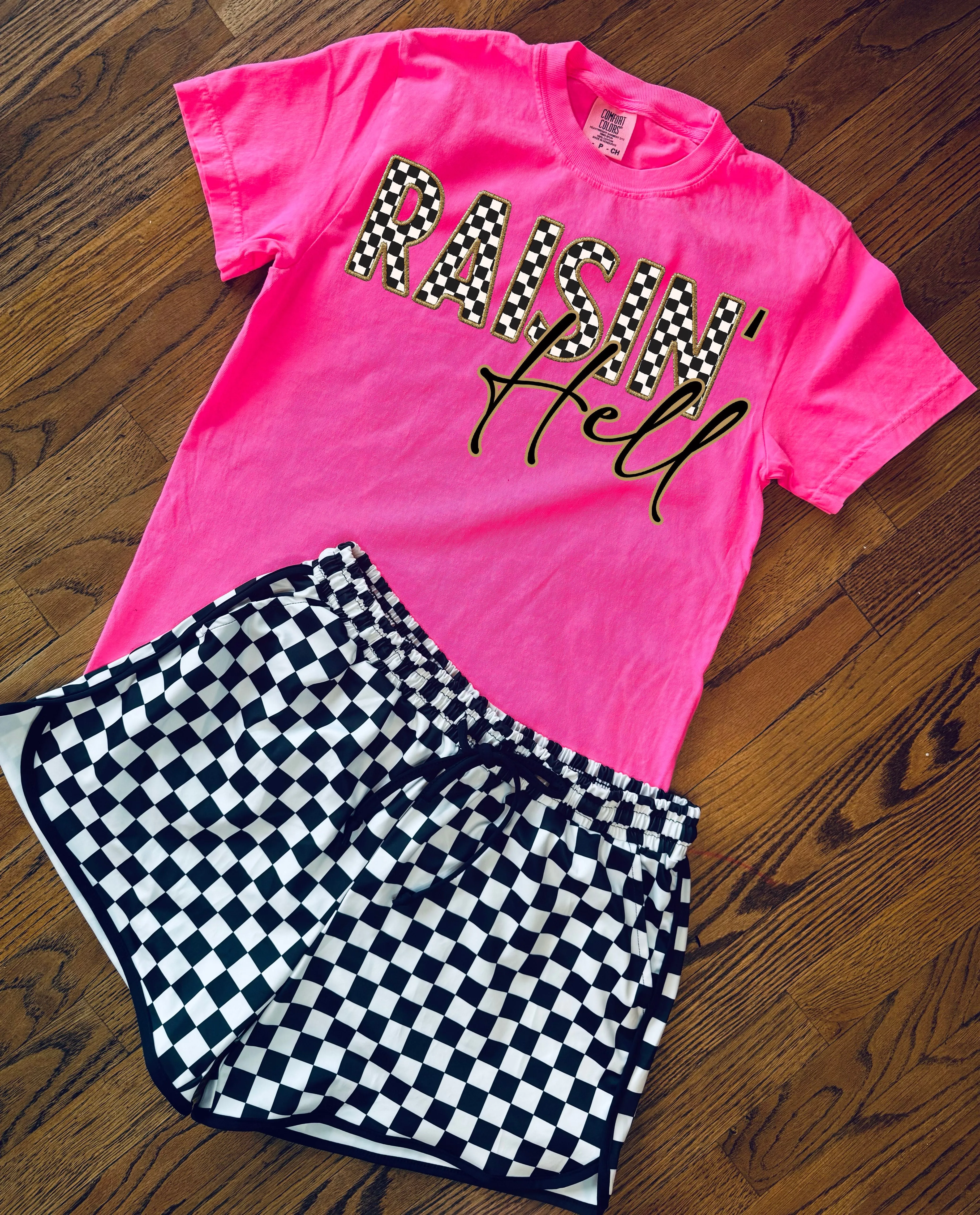 Checkered Raisin’ Hell Neon Comfort Colors Collection // checkered shorts sold separately