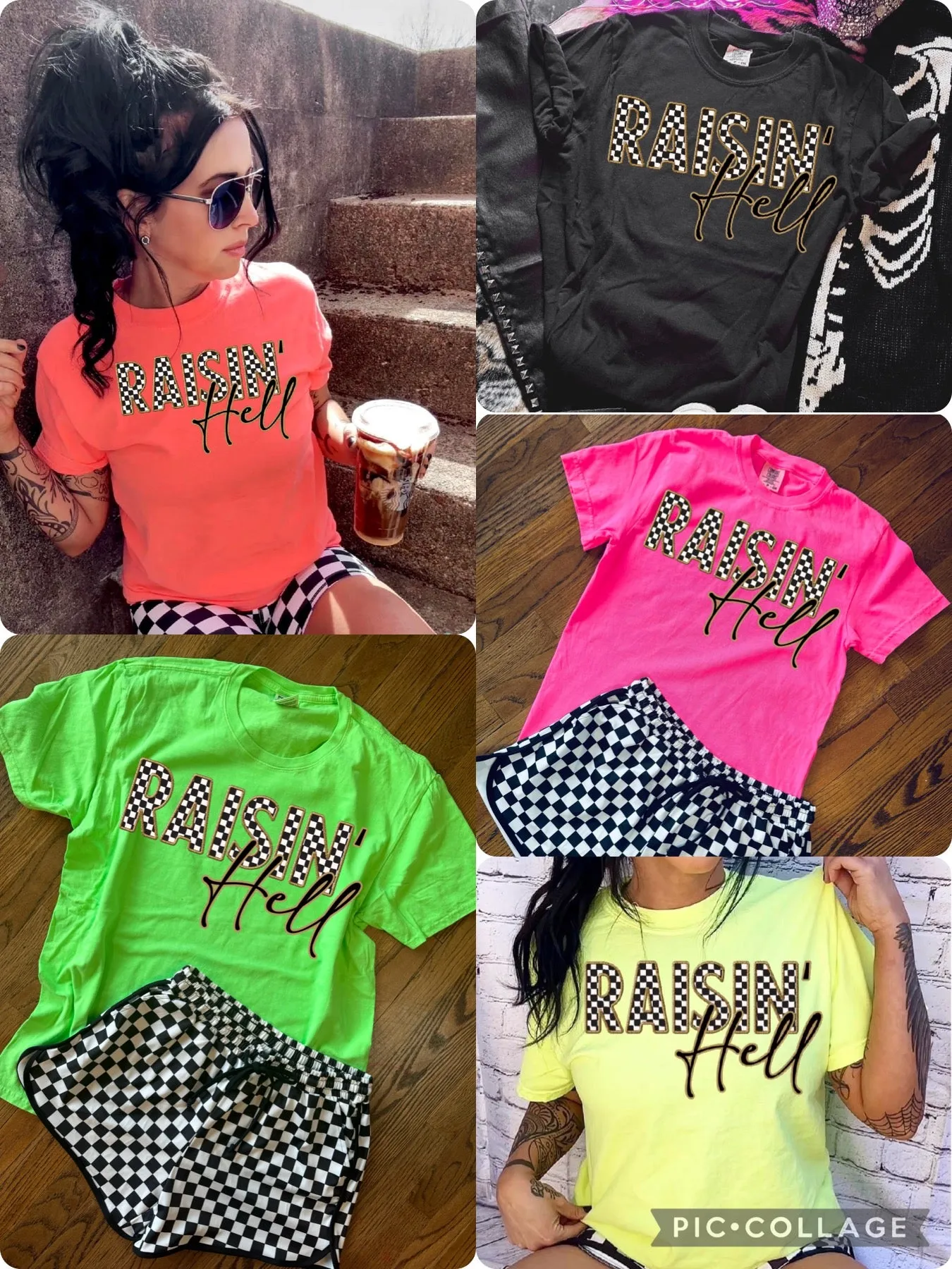 Checkered Raisin’ Hell Neon Comfort Colors Collection // checkered shorts sold separately