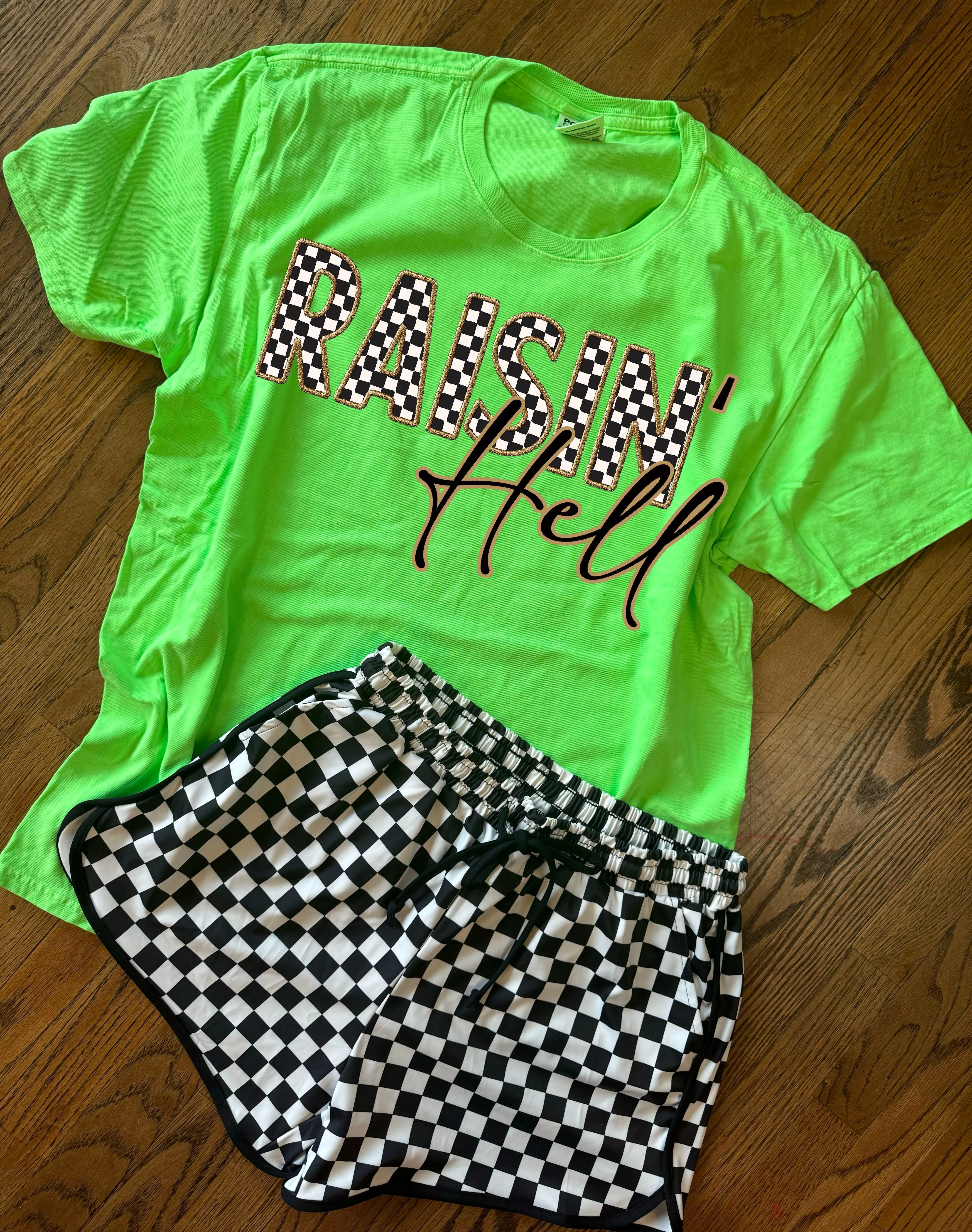 Checkered Raisin’ Hell Neon Comfort Colors Collection // checkered shorts sold separately