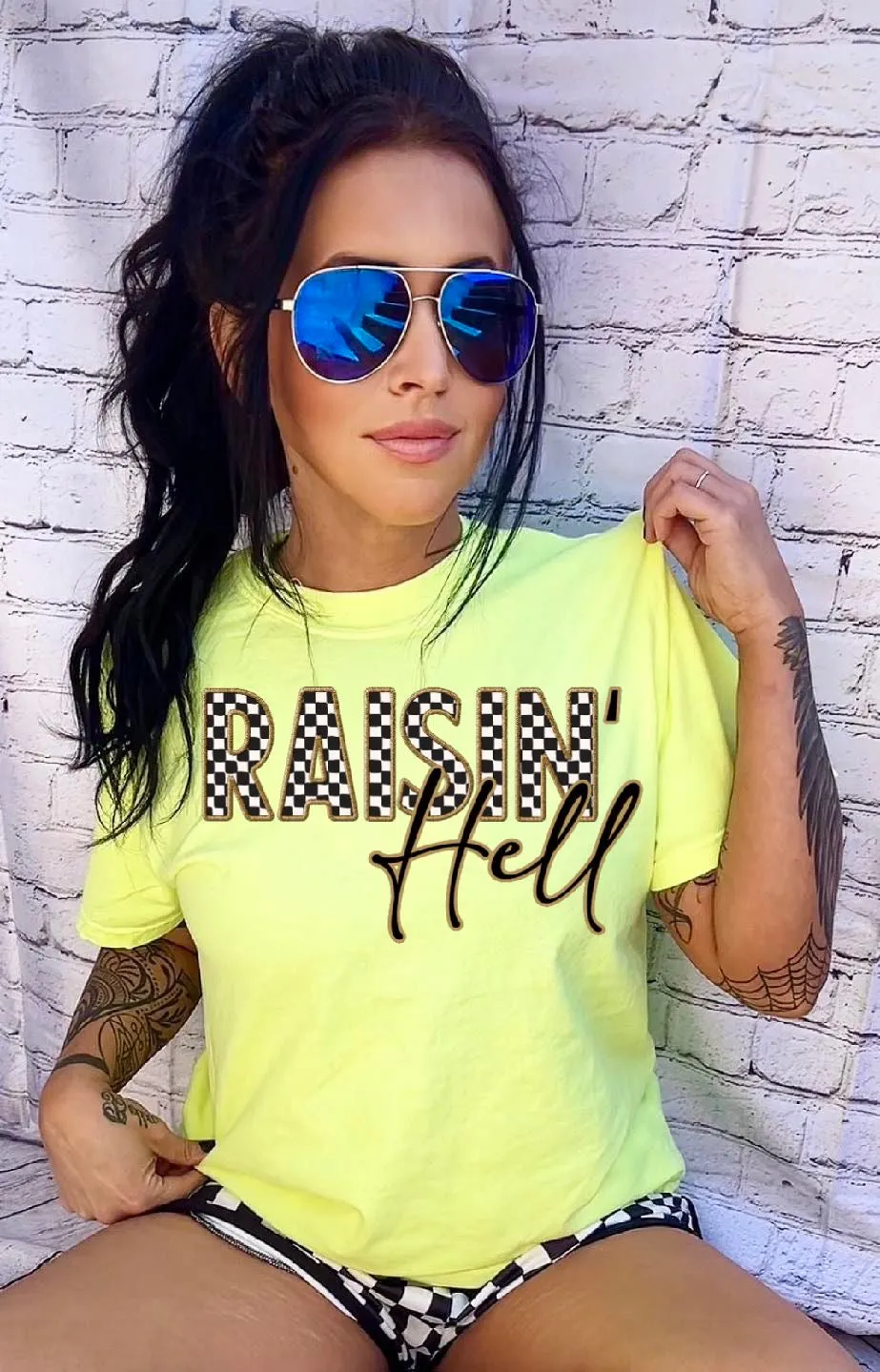 Checkered Raisin’ Hell Neon Comfort Colors Collection // checkered shorts sold separately