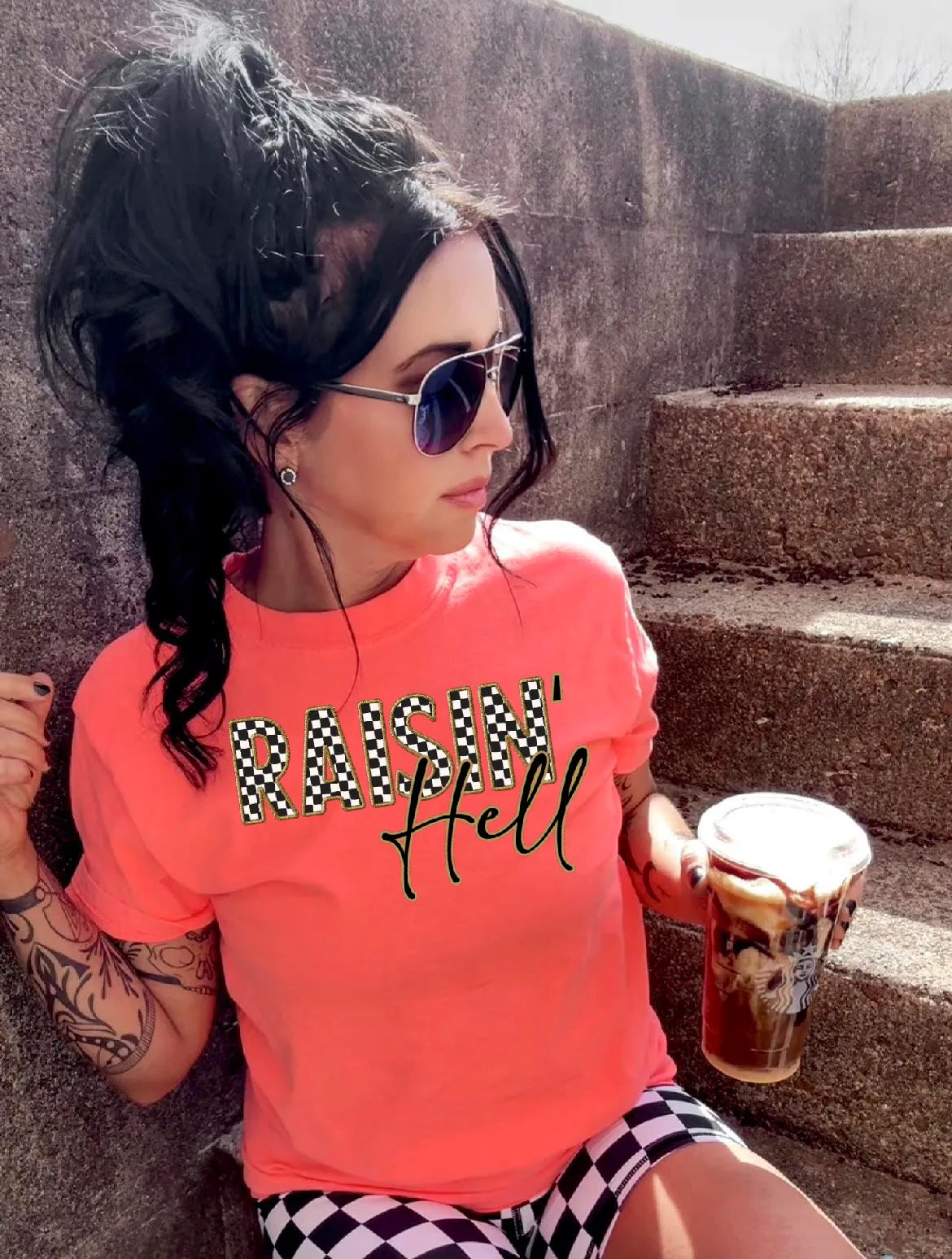 Checkered Raisin’ Hell Neon Comfort Colors Collection // checkered shorts sold separately