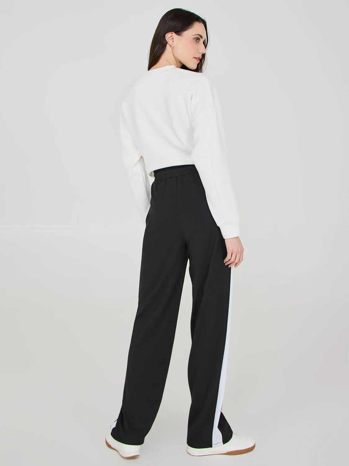 Contrast Side Band Wide-Leg Pants