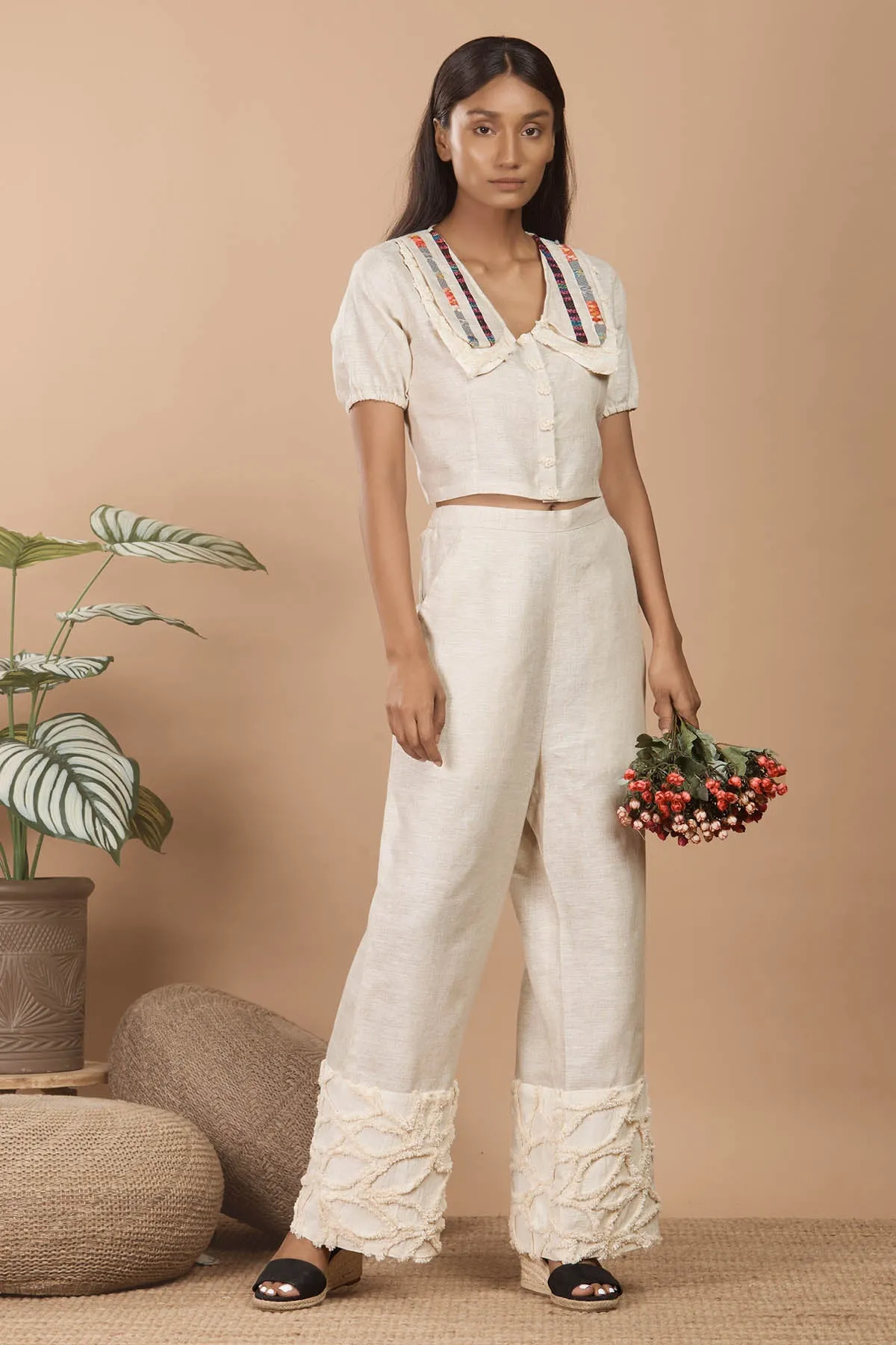Cream Linen Peterpan Co-ord Set