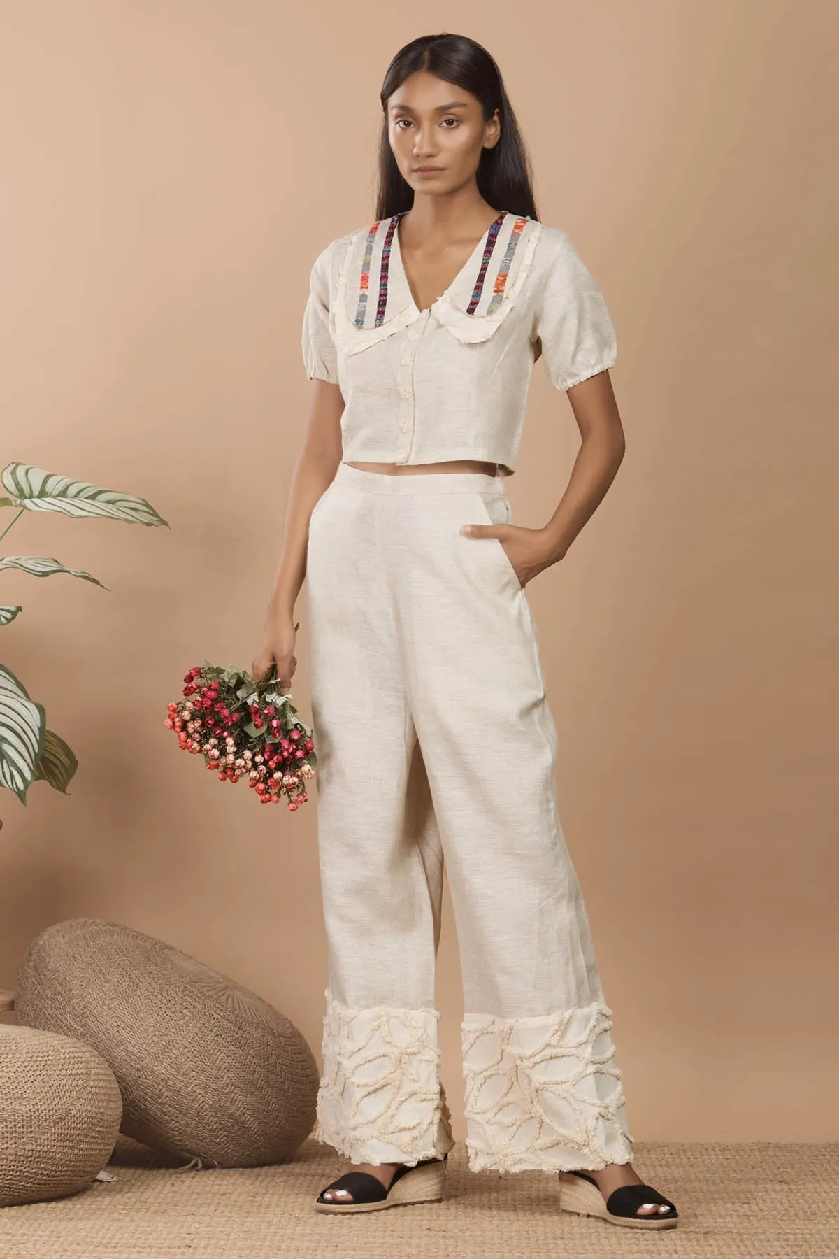 Cream Linen Peterpan Co-ord Set