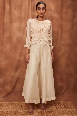 Cream Silk Ruffled Top & Pants
