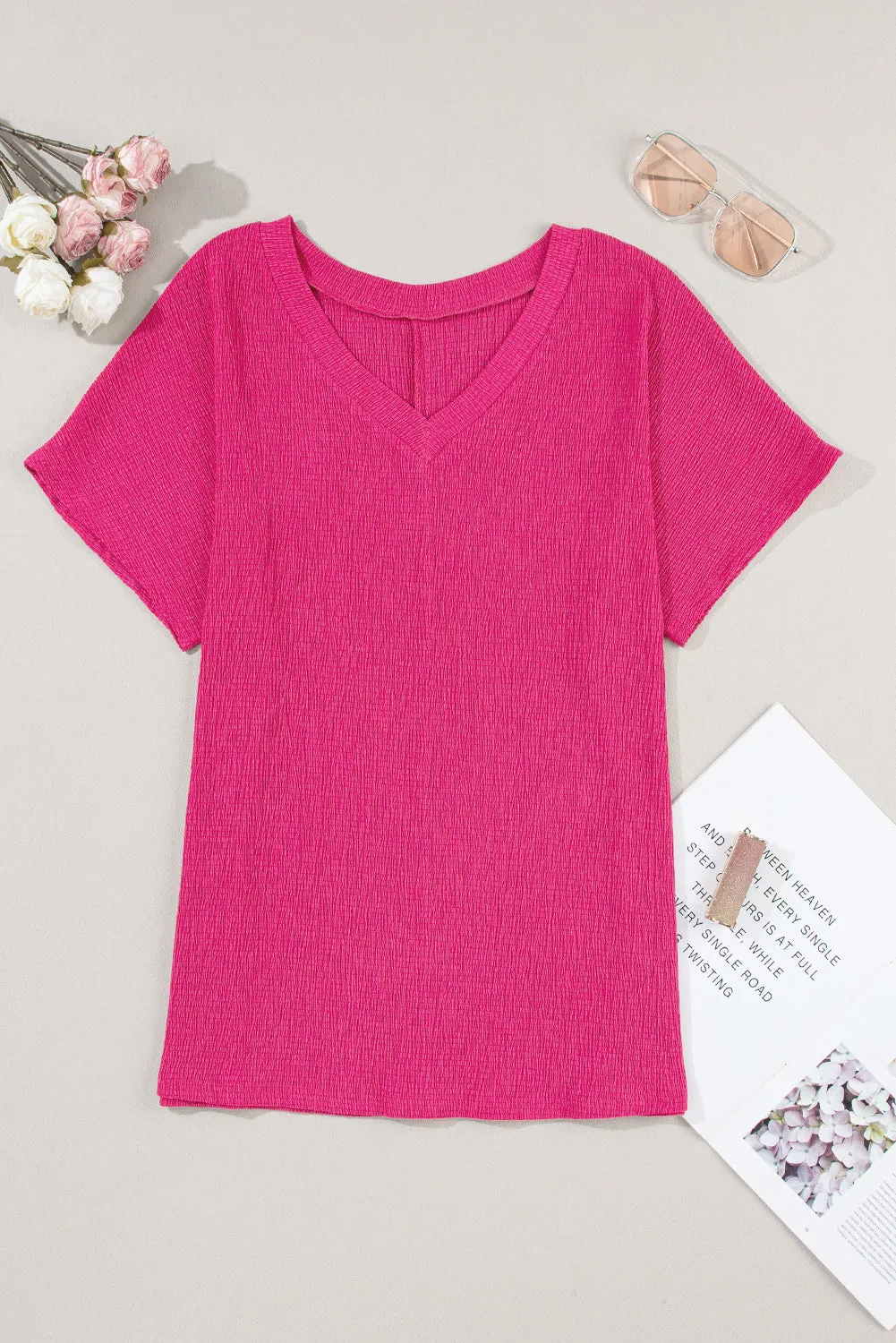 Crinkled V Neck Tee