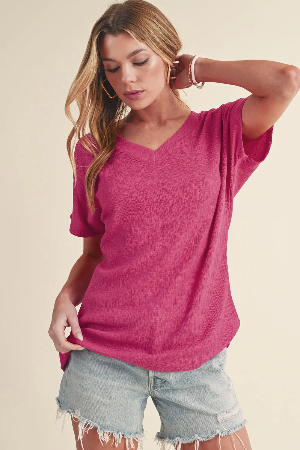Crinkled V Neck Tee
