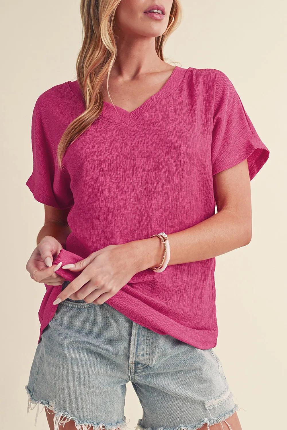 Crinkled V Neck Tee