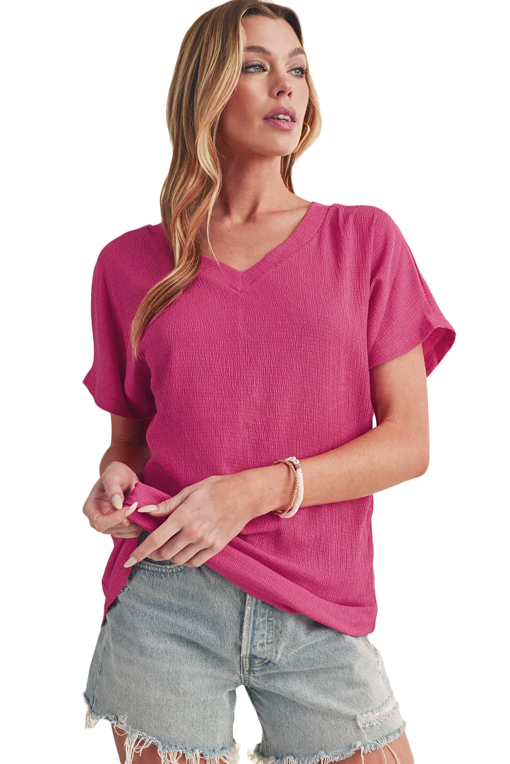 Crinkled V Neck Tee