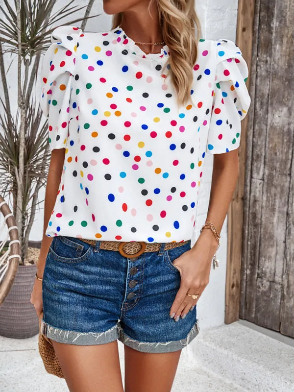 Dorya Women's Elegant Puff Sleeve Printed Top Blouse