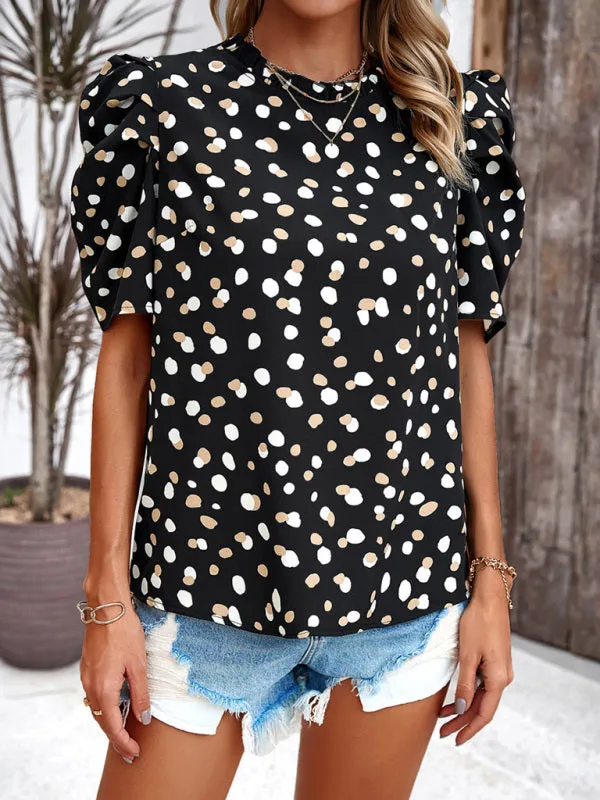 Dorya Women's Elegant Puff Sleeve Printed Top Blouse