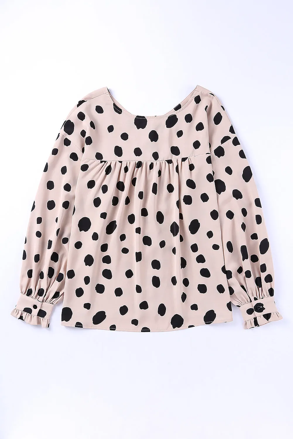 Dotted Puff Sleeve Buttoned Blouse