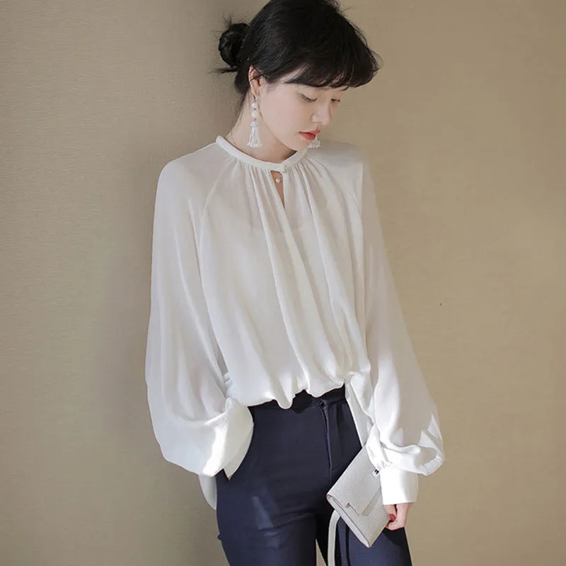 Elegant Chiffon Oversized Round Neck Blouse Shirt