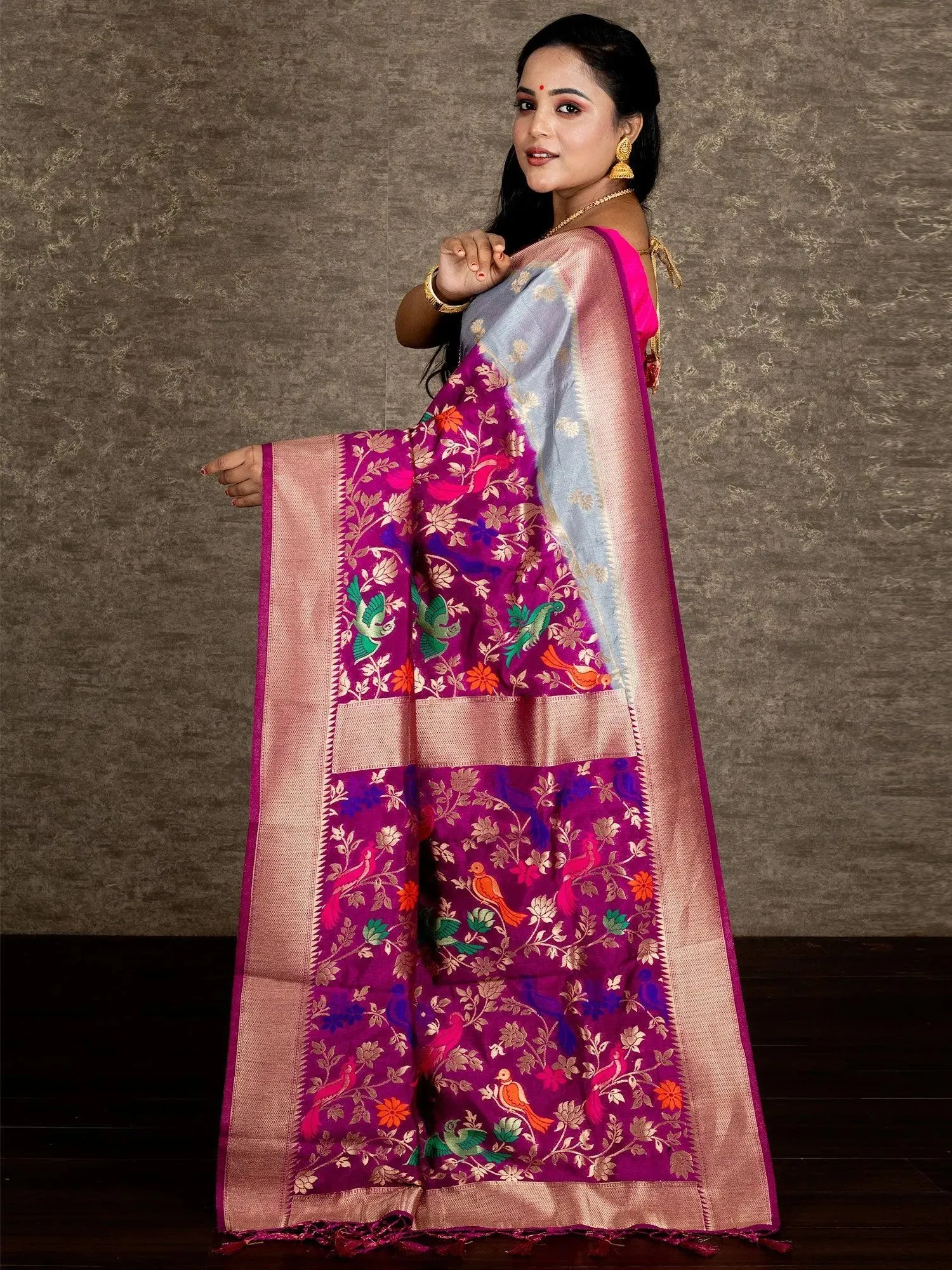 Elegant Grey Allover Organza Silk Saree