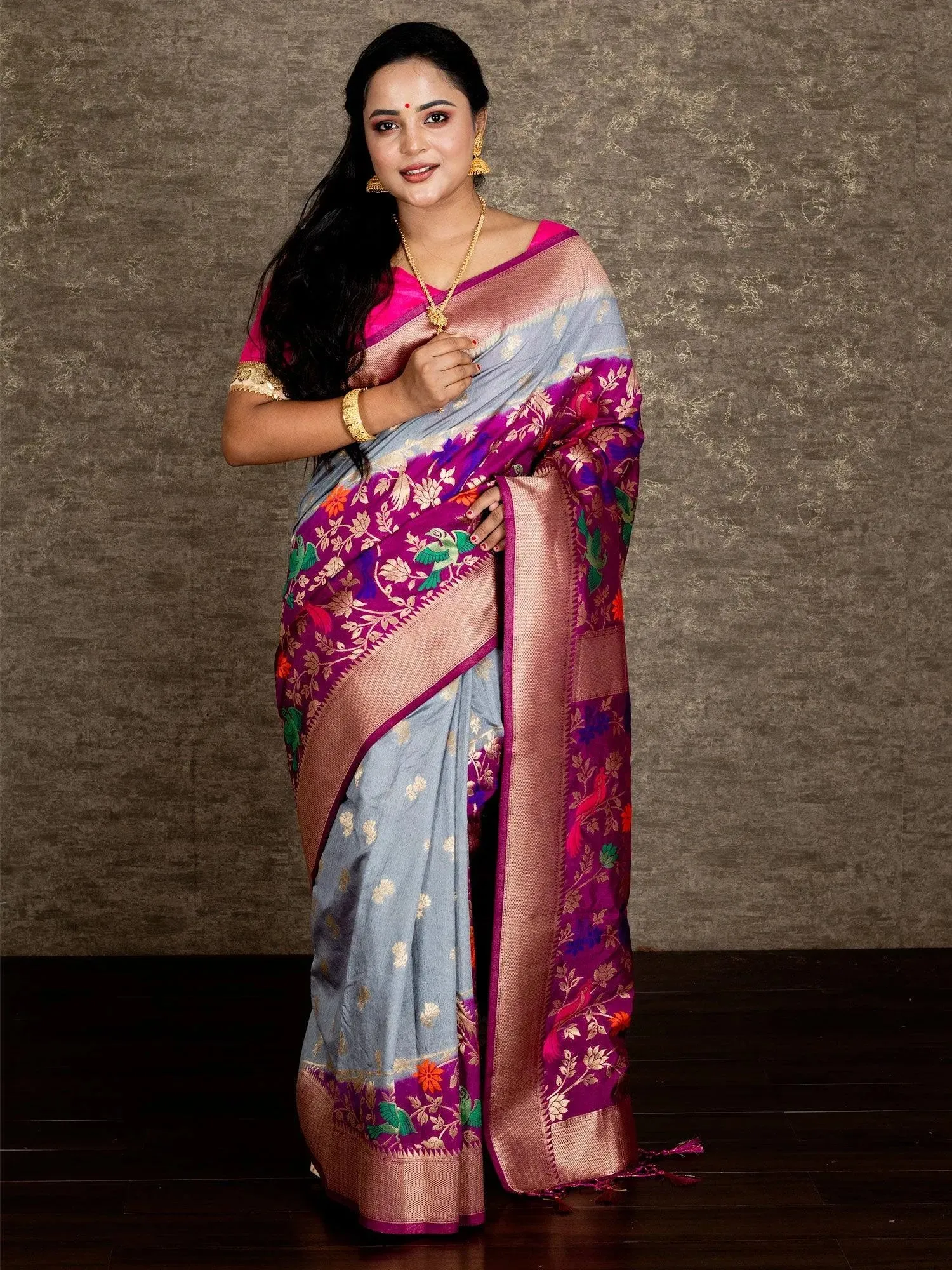 Elegant Grey Allover Organza Silk Saree