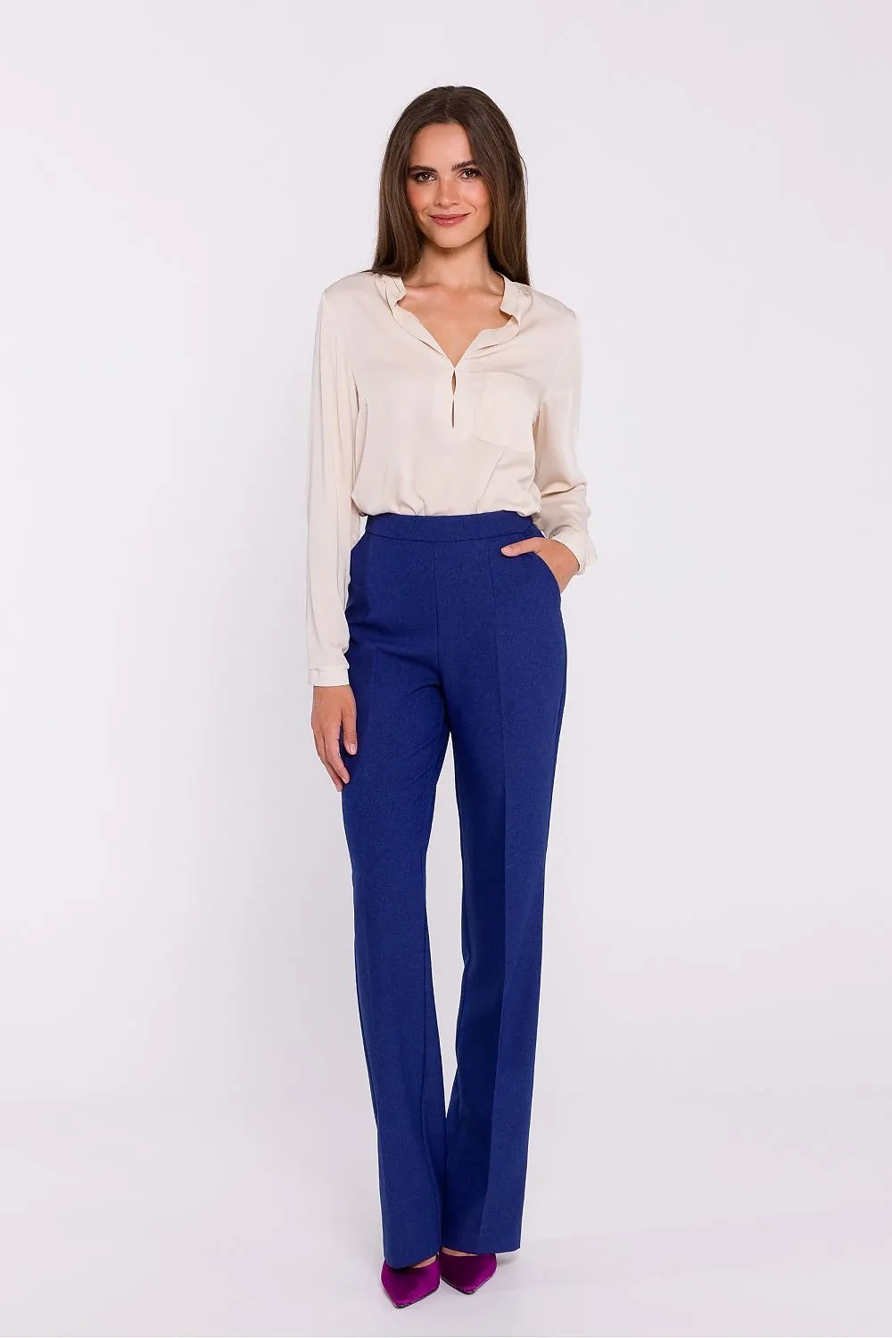 Elegant long sleeves satin blouse