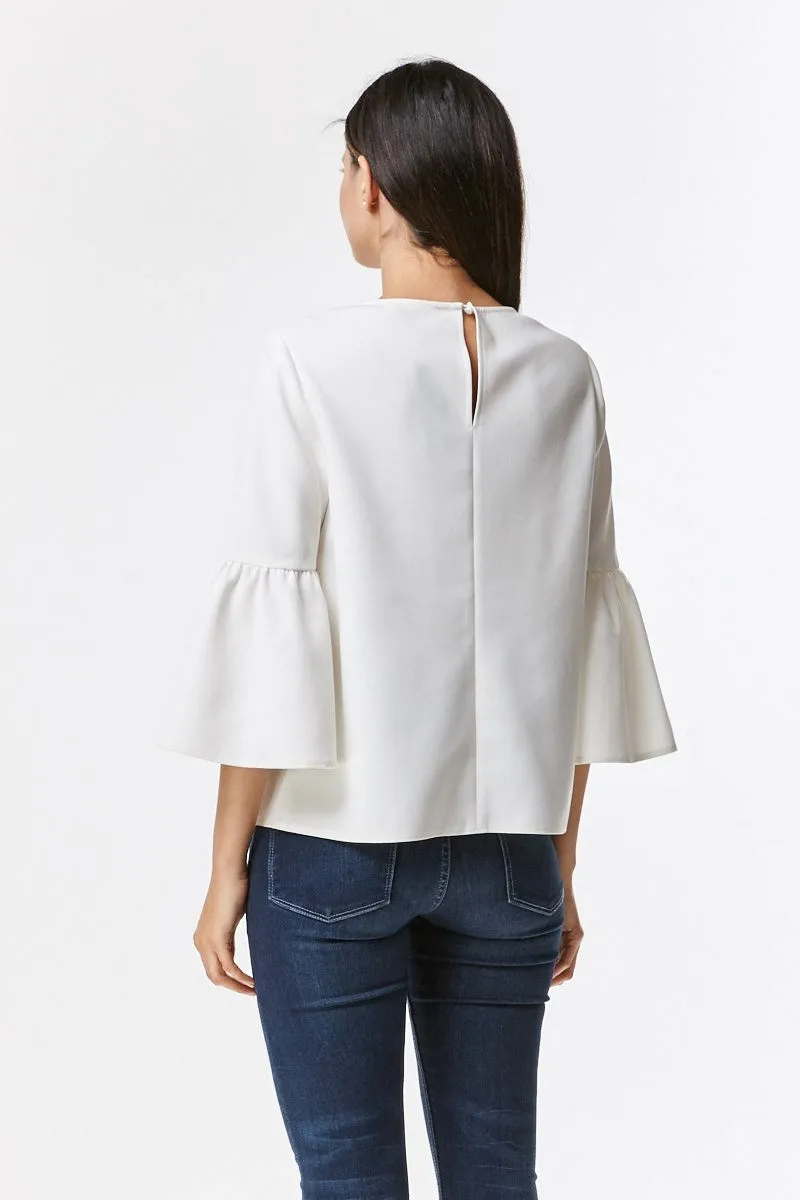 Elegant Pearl White Bell Sleeve Blouse