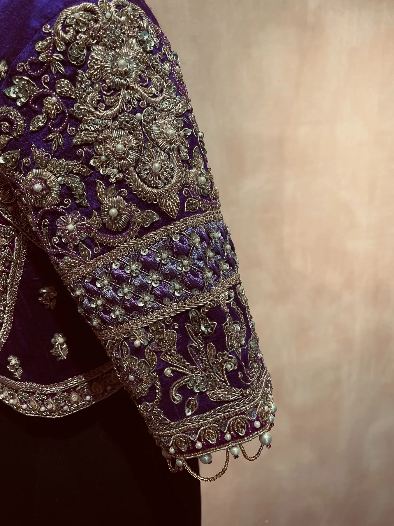 Elegant purple intricate sleeve blouse