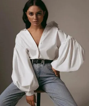 Elegant Sexy Vintage Blouse Turn Down Collar