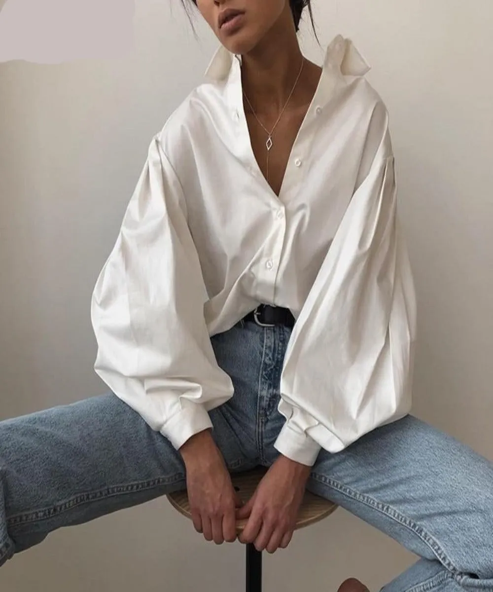 Elegant Sexy Vintage Blouse Turn Down Collar