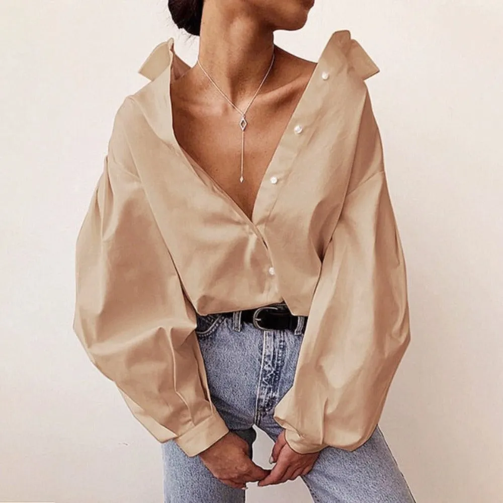 Elegant Sexy Vintage Blouse Turn Down Collar