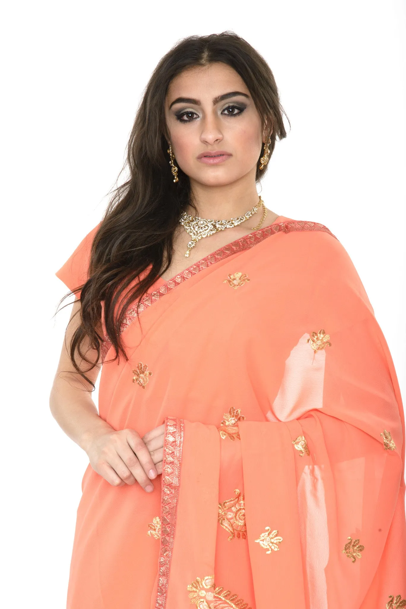 Elegant Soft Coral Sari