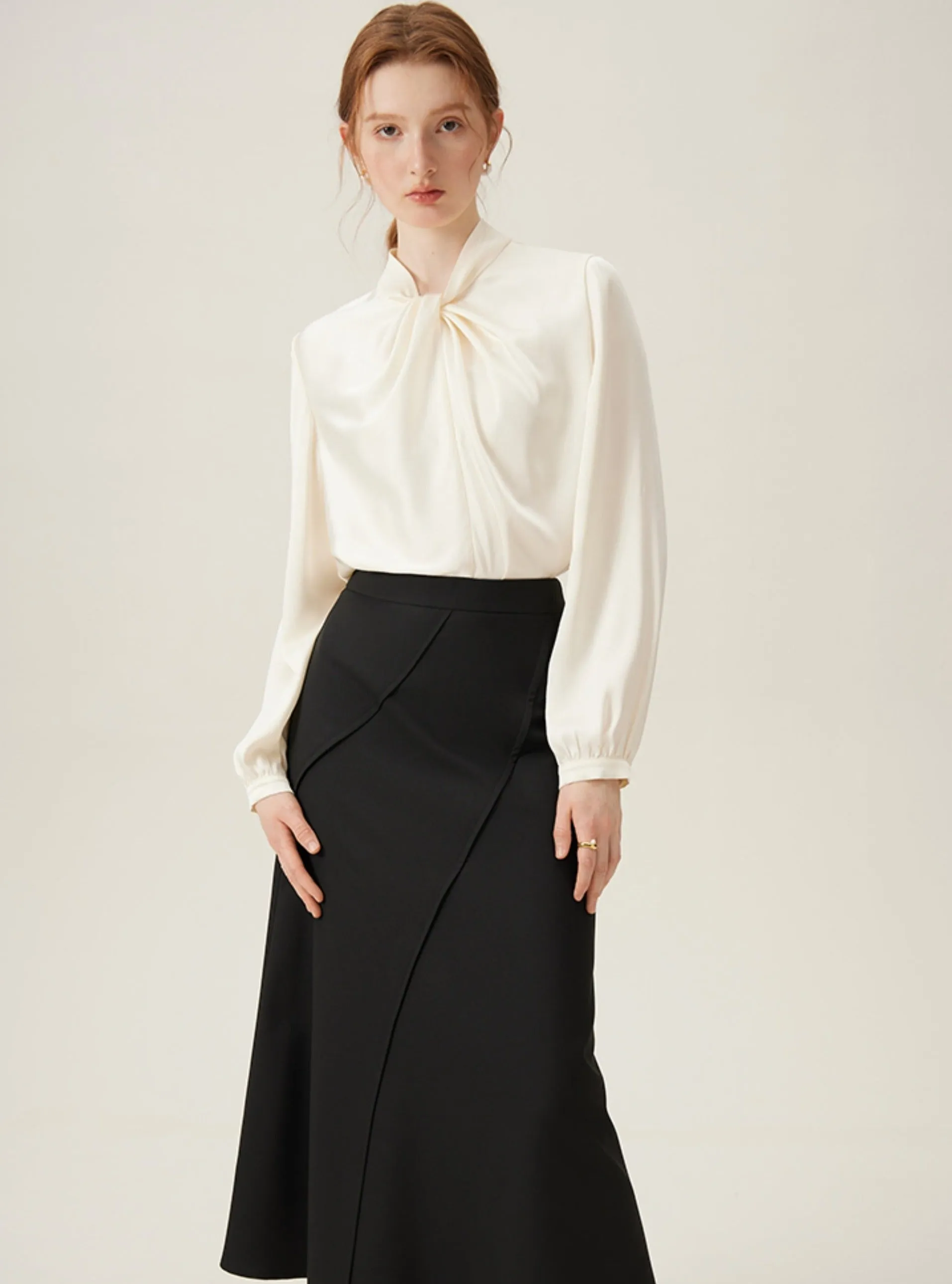 Elegant Tie-Neck Long Sleeve Blouse