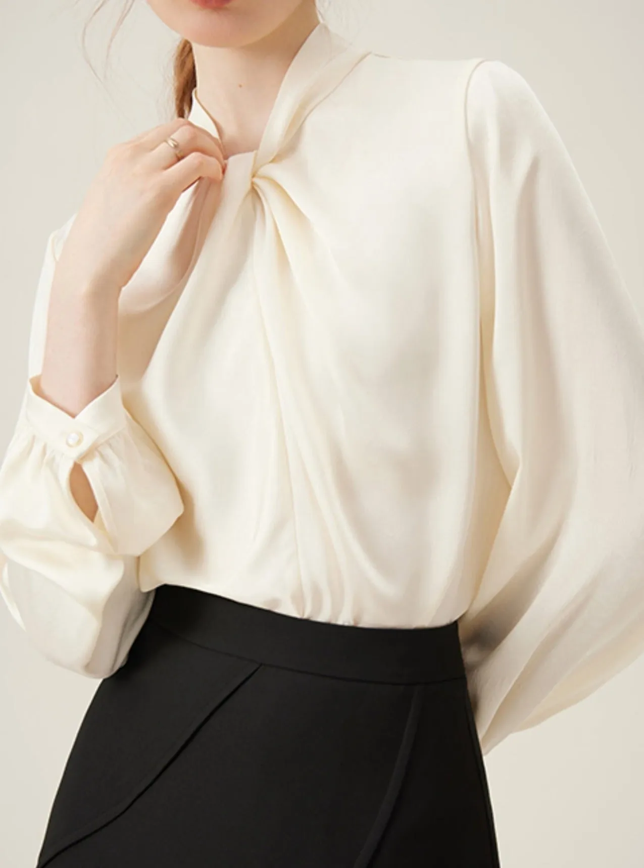 Elegant Tie-Neck Long Sleeve Blouse