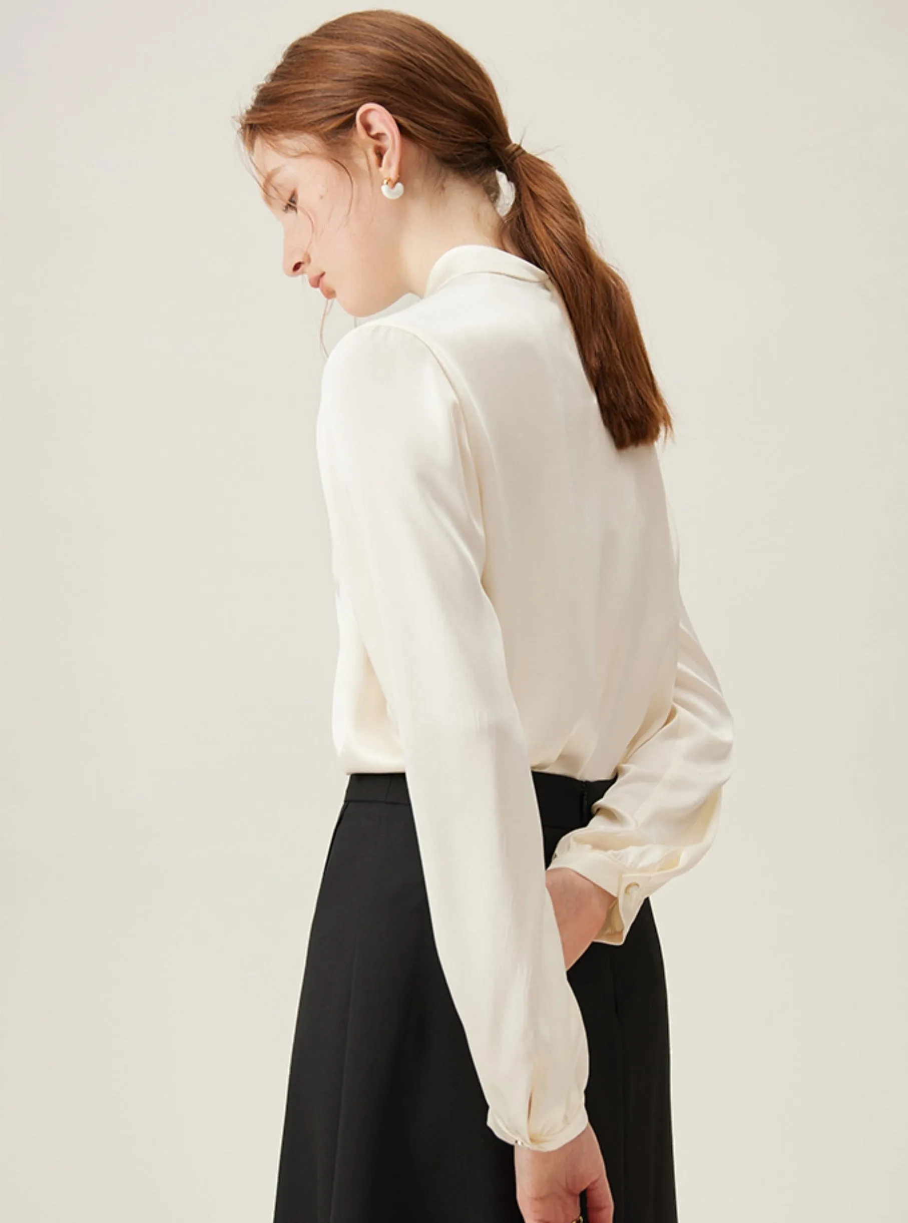 Elegant Tie-Neck Long Sleeve Blouse