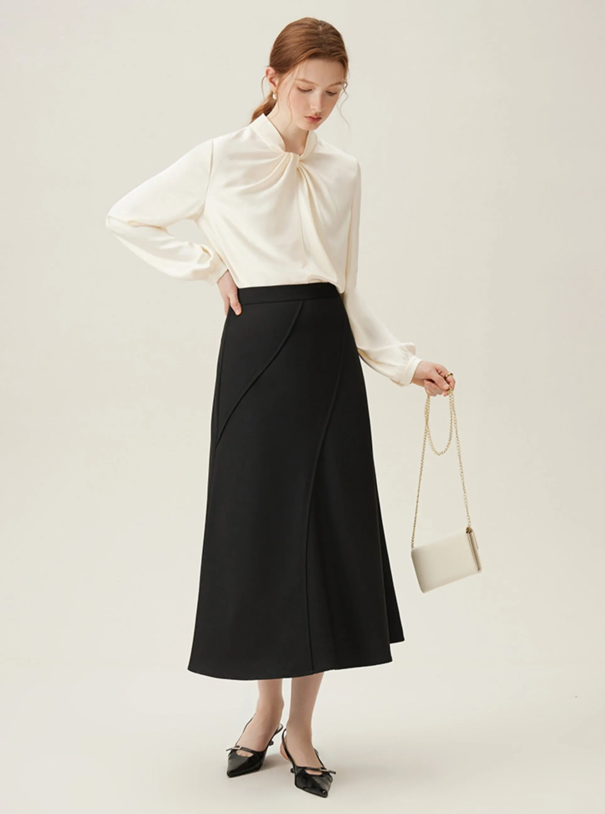 Elegant Tie-Neck Long Sleeve Blouse